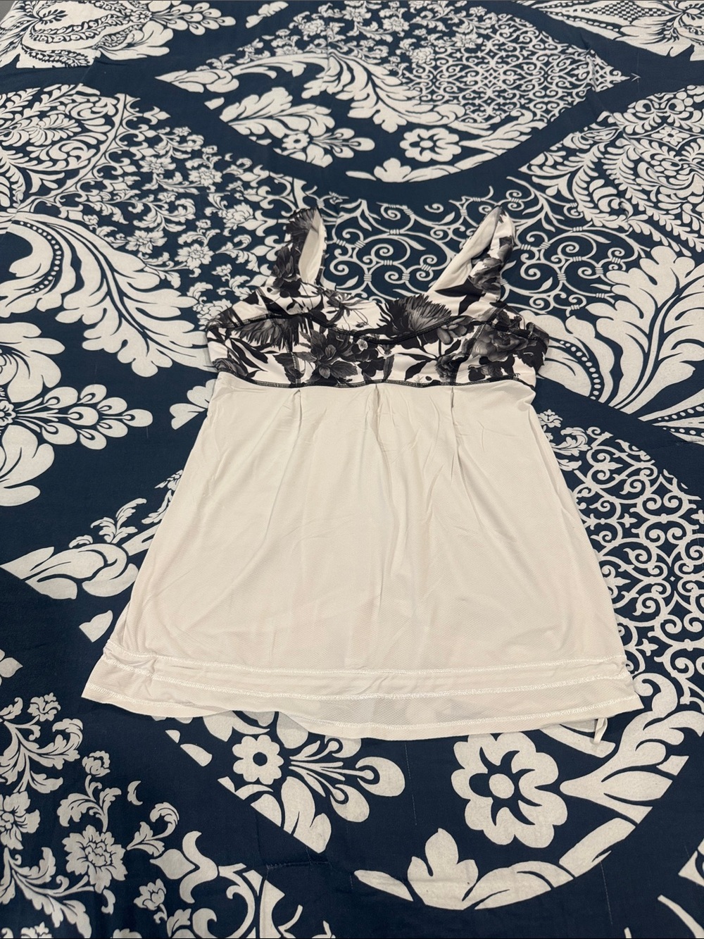 lululemon athletica White Tank with Black Floral Bust